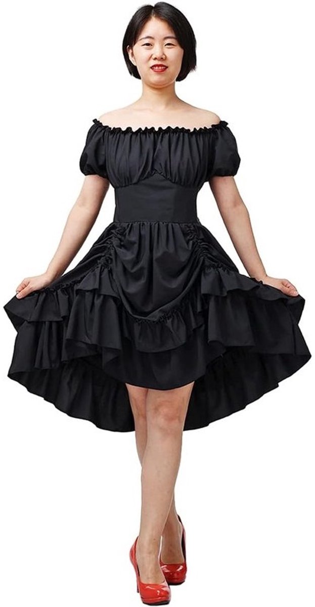 Gothic Jurk Steampunk Victoriaans met Ruches Hoog Laag