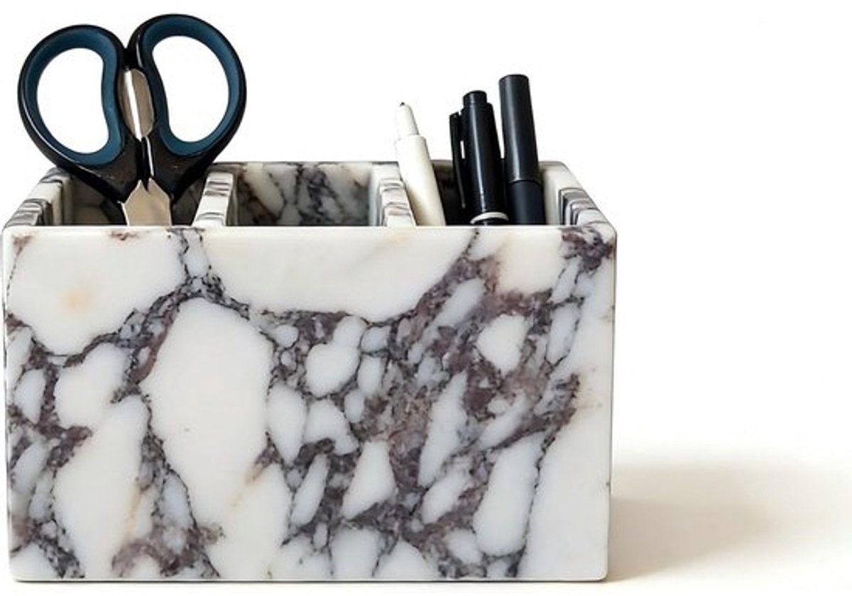 Marmeren Bureau Organizer - Potlood Pen Houder - Kantoor Opslag - Dubbellaags Ontwerp - 19x16x15 cm - Wit