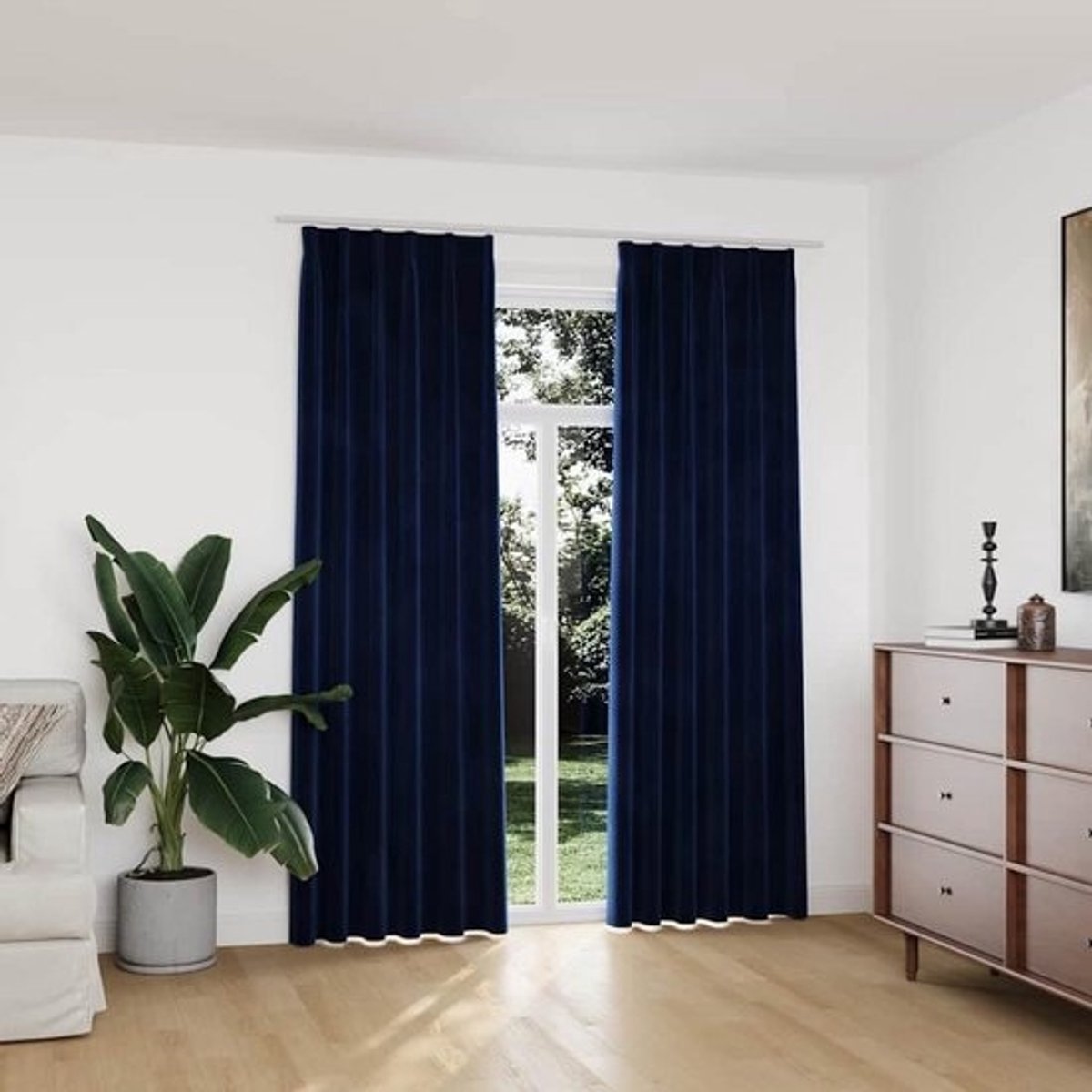 Verduisterende Velours Gordijnen Set van 2 - Met Haken - 140x225 cm Blauw