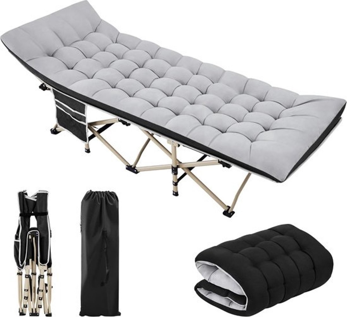 Veldbed met Matras - Inklapbaar Campingbed met Draagtas en Zijzakken - 191 x 67 cm - Tot 150 kg