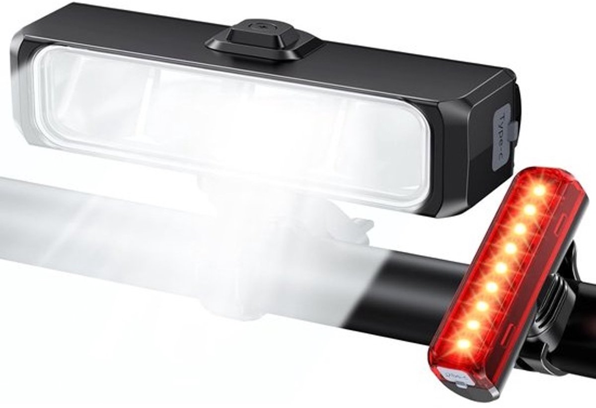 Fietsverlichtingsset - Voor en achter - Veilig Fietsen - 1500 Lumen Superhelder - IP65 Waterdicht - Zwart
