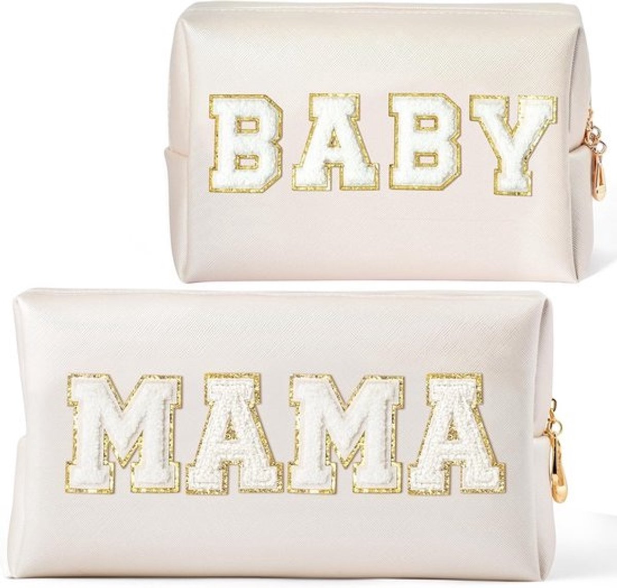 Kleurrijke Make-up Tas met Letter Patch voor Mama en Baby - Schelp Goud