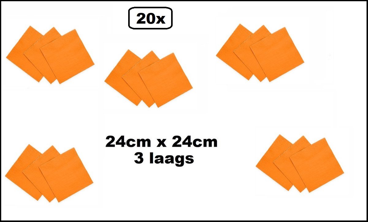 20 stuks Servetten oranje 24cm x 24cm - 3 laags - Party Cocktail servet diner eten knoeien restaurant BBQ thema feest verjaardag feest