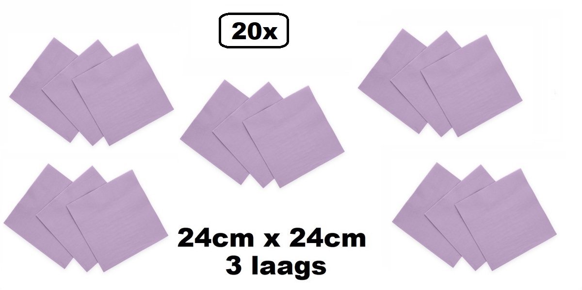 20 stuks Servetten lila24cm x 24cm - 3 laags - Party Cocktail servet diner eten knoeien restaurant BBQ thema feest verjaardag feest