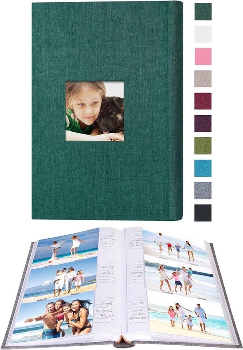 Fotoalbum - Fotoboek Linnen - Foto's Opbergen - Met Schrijfruimte - 10 x 15 cm - Donkergroen