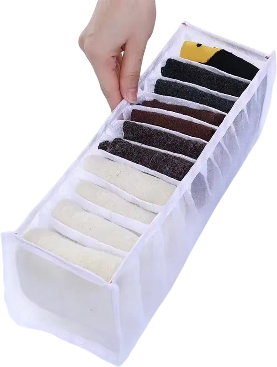 Ondergoed Opbergdoos met 11 Vakken – Opvouwbare Kleding Organizer, Polyester Ladeverdeler voor Sokken, Ondergoed en Accessoires - Wit