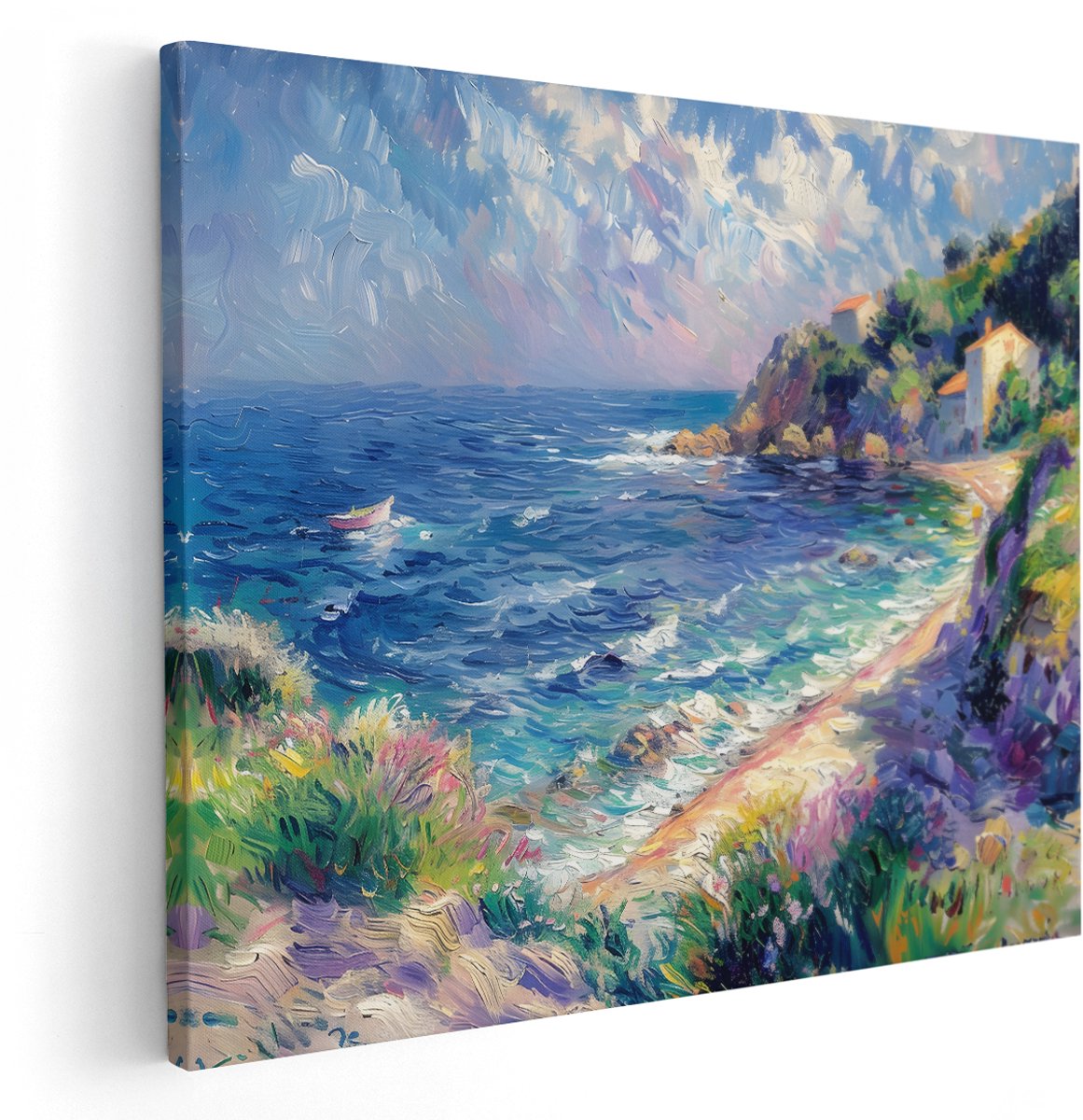 Artaza Canvas Schilderij Kustlandschap - 150x120 cm - Groot - Wanddecoratie Zee - Muurdecoratie Strand - Schilderijen Natuur Middellandse Zee