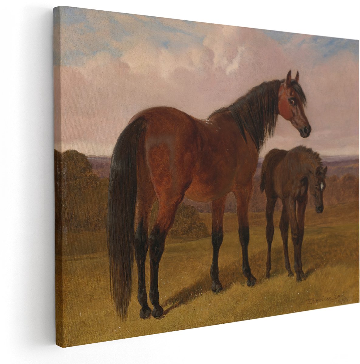 Artaza Canvas Schilderij Paard Met Veulen - 150x120 cm - Groot - Wanddecoratie Landschap - Muurdecoratie Dieren - Schilderijen John Frederick Herring