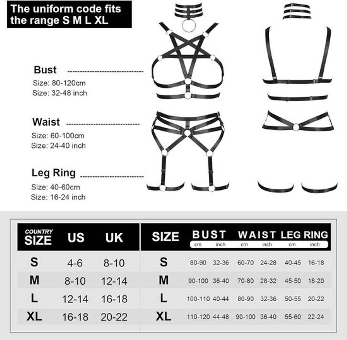 Verstelbare Body Harness Set met Pentagram en Kousenbanden voor Dames - Gothic & Punk Stijl