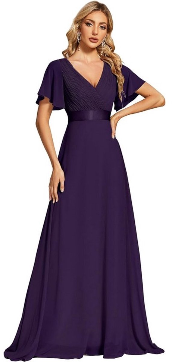 Elegante Avondjurk Dames V-Hals A-Lijn Chiffon Jurk met Split voor Feest of Ceremonie