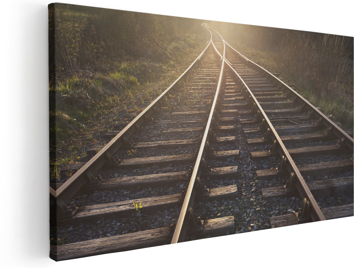 Artaza Canvas Schilderij Twee Kruisende Rails Spoorwegen - 160x80 cm - Groot - Wanddecoratie Woonkamer - Schilderijen - Muurdecoratie