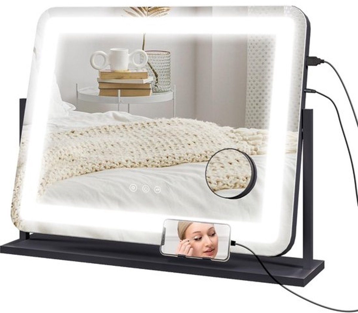 Verlichte Make-up Spiegel met 3 Lichtstanden en 10x Vergroting