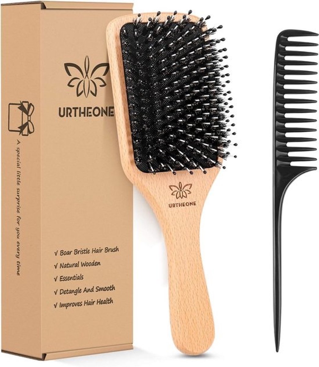 Luxe Haarborstel met Varkenshaar voor Alle Haartypes: Krullend, Dun, Nat of Droog Haar - Voor Glans en Gladheid
