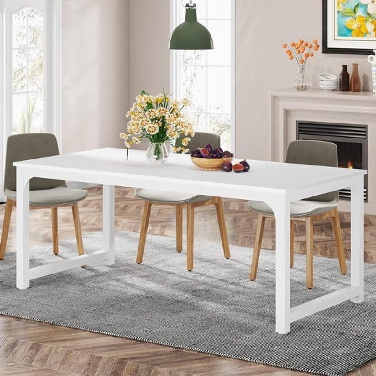 Eettafel Rechthoekig - Keukentafel Eetkamer - Grote Bijeenkomsten - Industrieel Stijlontwerp - 180 x 80 cm - Wit