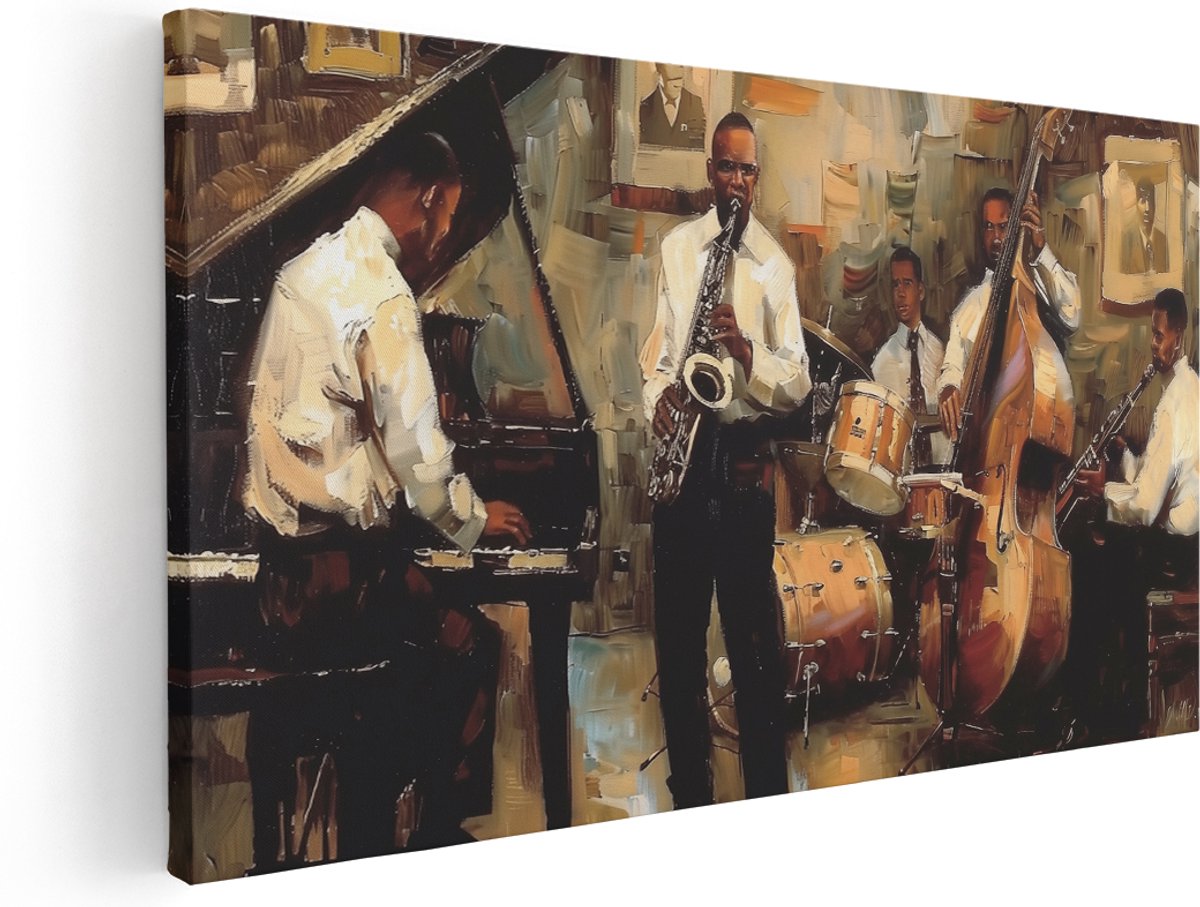 Artaza Canvas Schilderij Groep Muzikanten die Muziek Spelen - 160x80 cm - Groot - Klein - Wanddecoratie Woonkamer - Schilderijen - Muurdecoratie