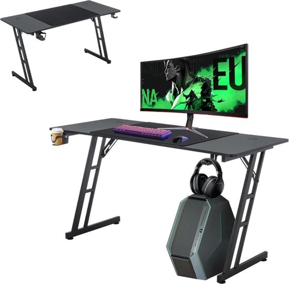 Groot Gaming Bureau met Koolstofvezel Oppervlak en Z-Frame voor PC en Kantoor
