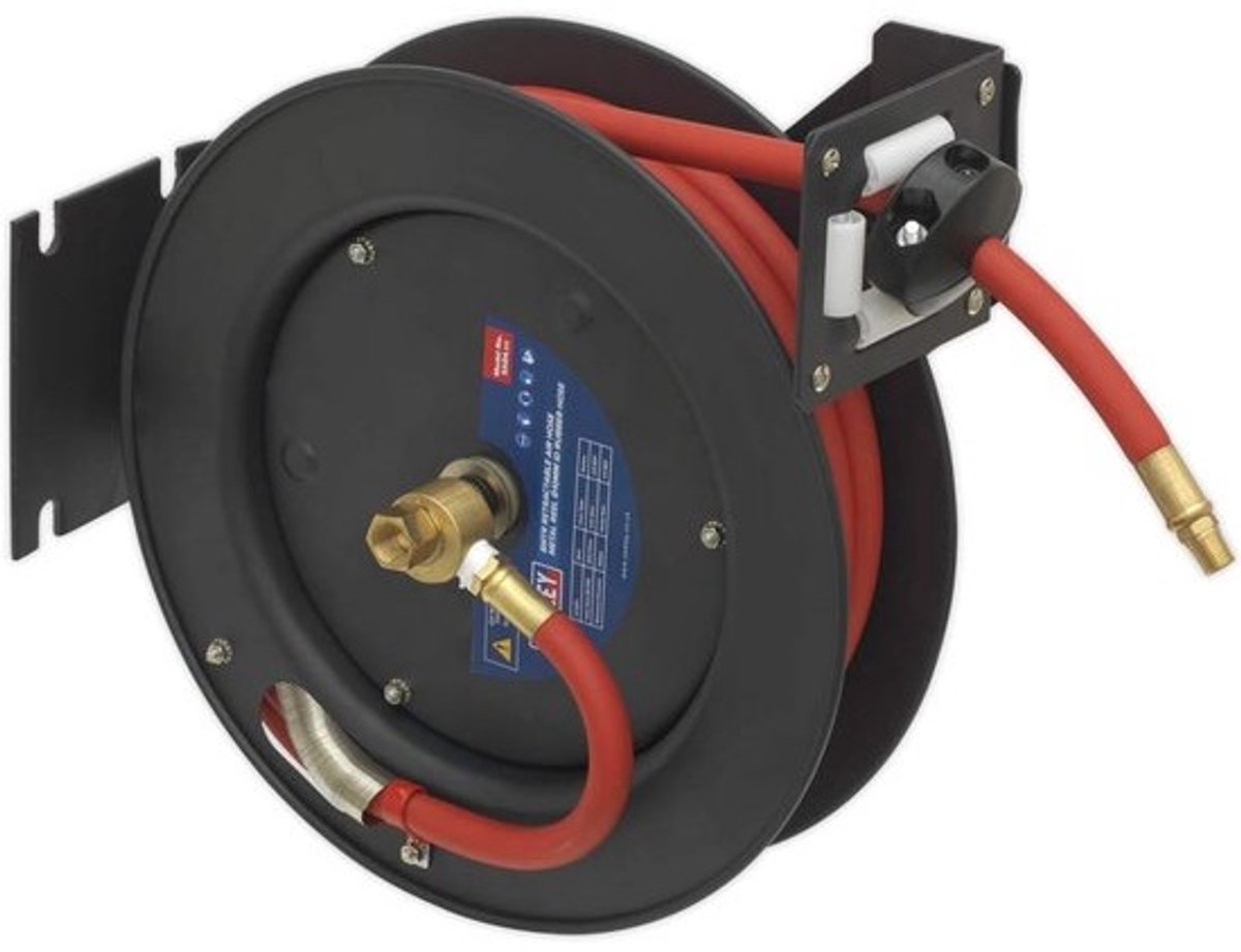 8 Meter Intrekbare Luchtslang Reel met Metalen Behuizing en 10mm Binnendiameter Rubber Slang