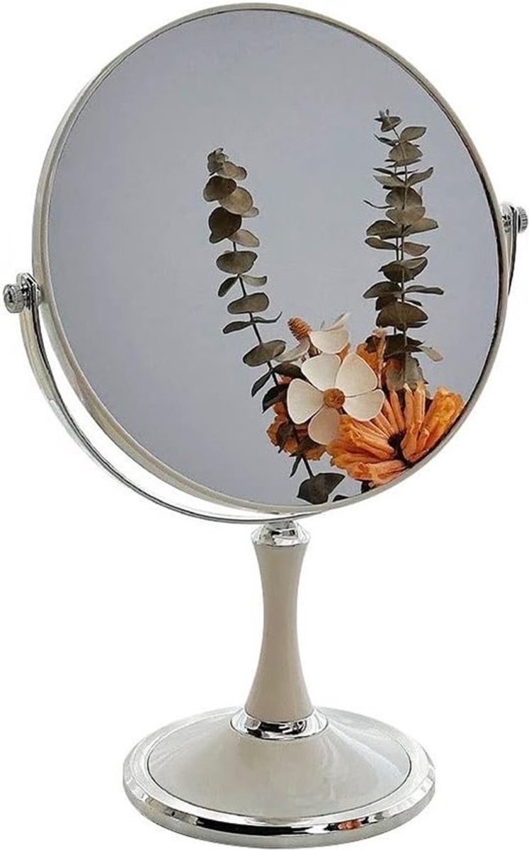 Make-up Spiegel - Kaptafel Spiegel - Make-up Aanbrengen - 360 Graden Draaibaar - Diameter 15cm - Wit