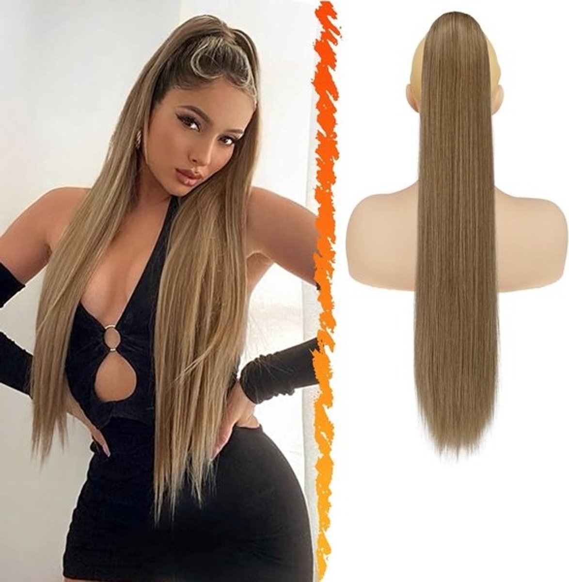 Lange Rechte Paardenstaart Haarverlenging met Trekkoord Synthetisch Clip-in Styling
