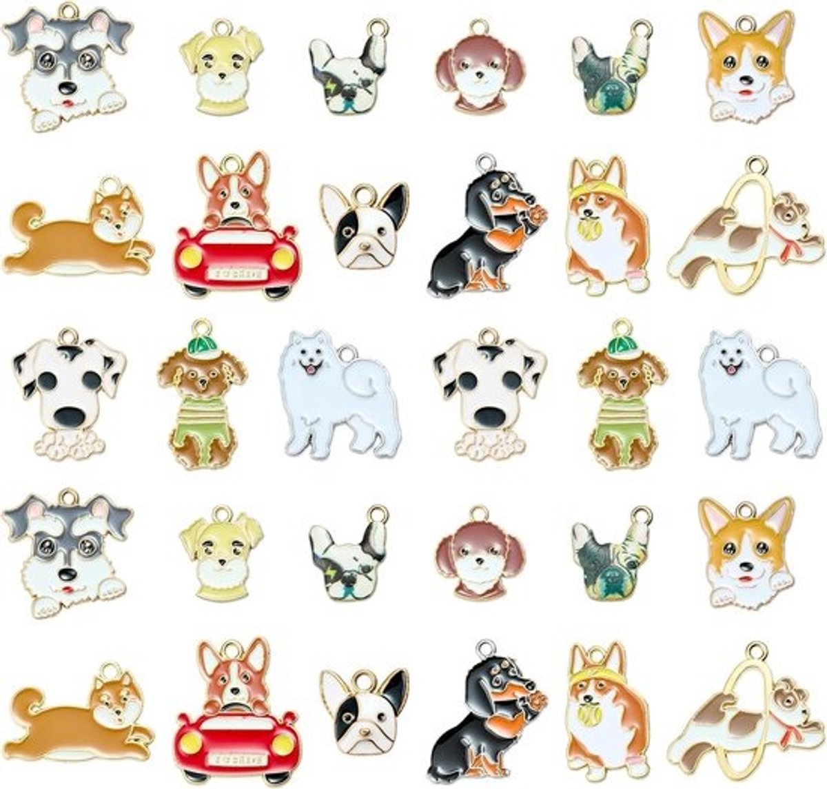30 stuks 15 stijlen bulk leuke dierlijke hond modelbedels verschillende metalen emaille hangertjes voor sleutelhanger oorbellen halsketting armband sieraden maken