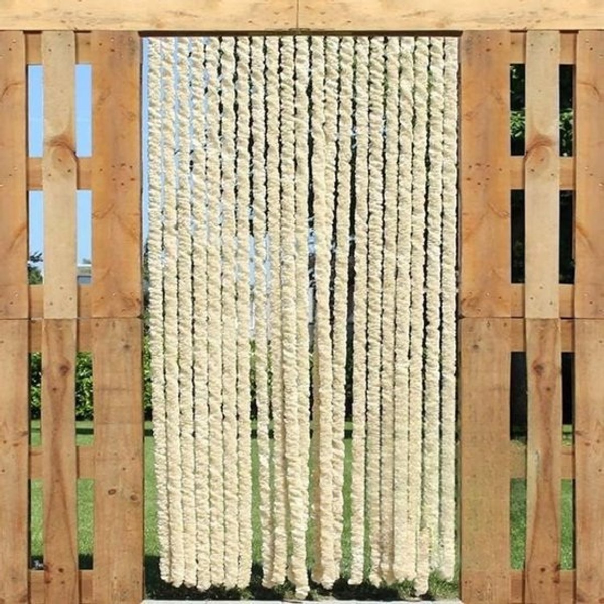 Pluizig Deurgordijn / Vliegengordijn Beige - 100 x 220 cm - In te Kort Gen Met Kattenstaart Model