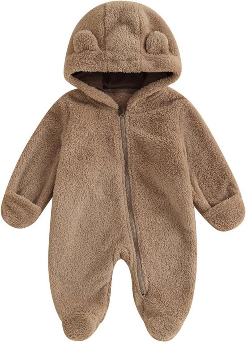 Warme Fleece Jumpsuit met Capuchon en Oortjes voor Baby Jongens en Meisjes