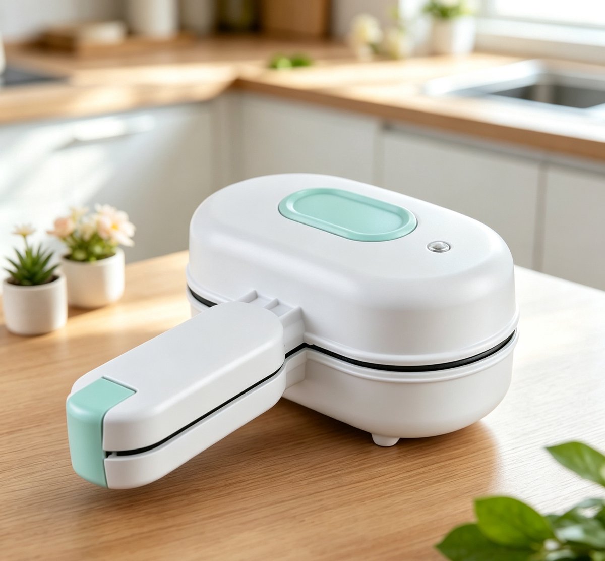 Multifunctionele Mini‑Oven Sandwichmaker & Wafelijzer Wit Afmetingen 15×8,5×20 cm Geschikt voor ontbijt lunch en diner Voor keukens appartementen studentenkamers en restaurants Bereid wafels cheesecake en hamburgers