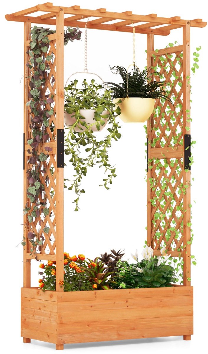 SureDeal® - Tuinier - Verhoogd Bloembed - Rankrooster - Hangend Dak Plantenbak - Klimplanten - Hangende Manden - 110x44x182 cm - Oranje