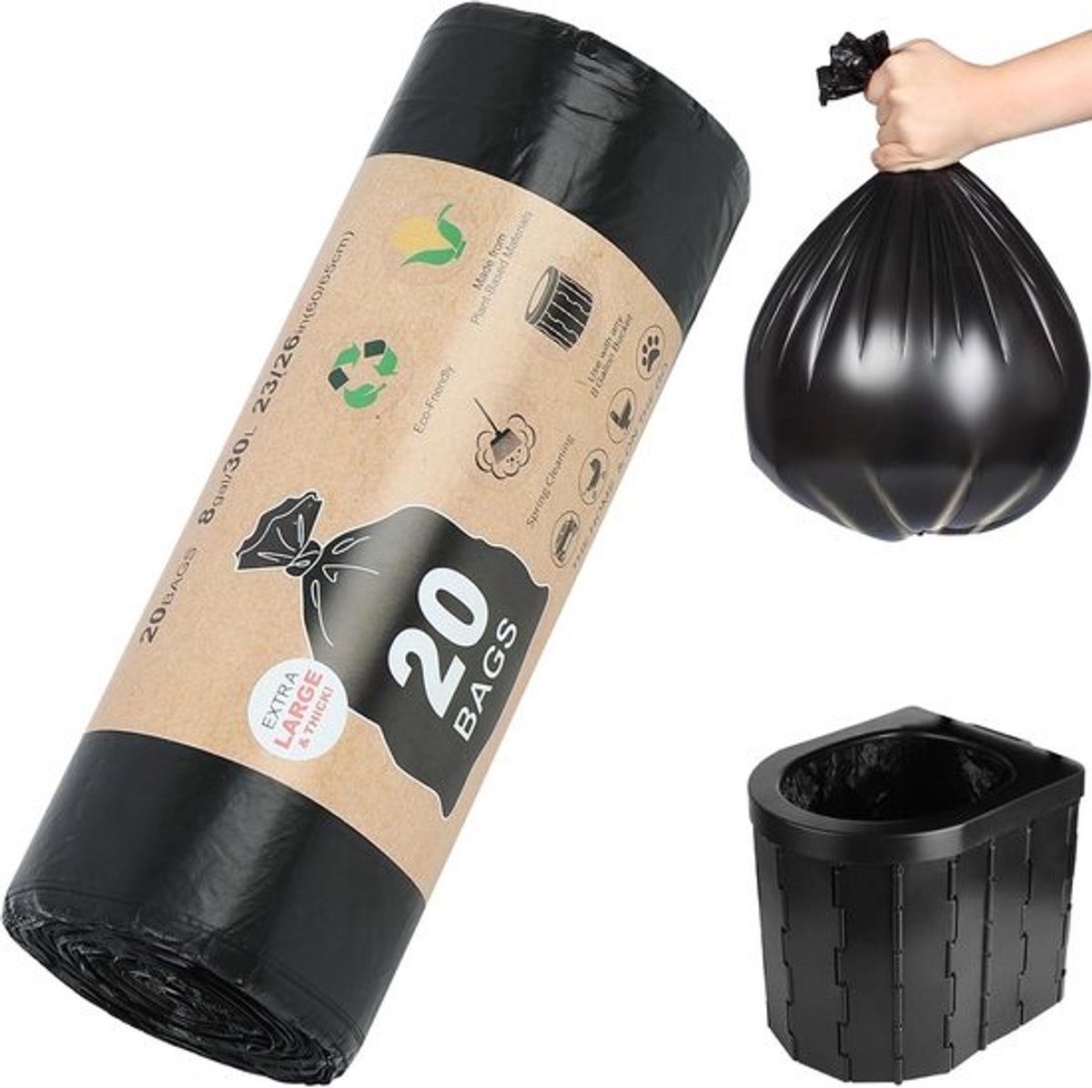 Biologisch afbreekbare toiletzakken voor camping en reizen - 30 liter hygiëne zakken