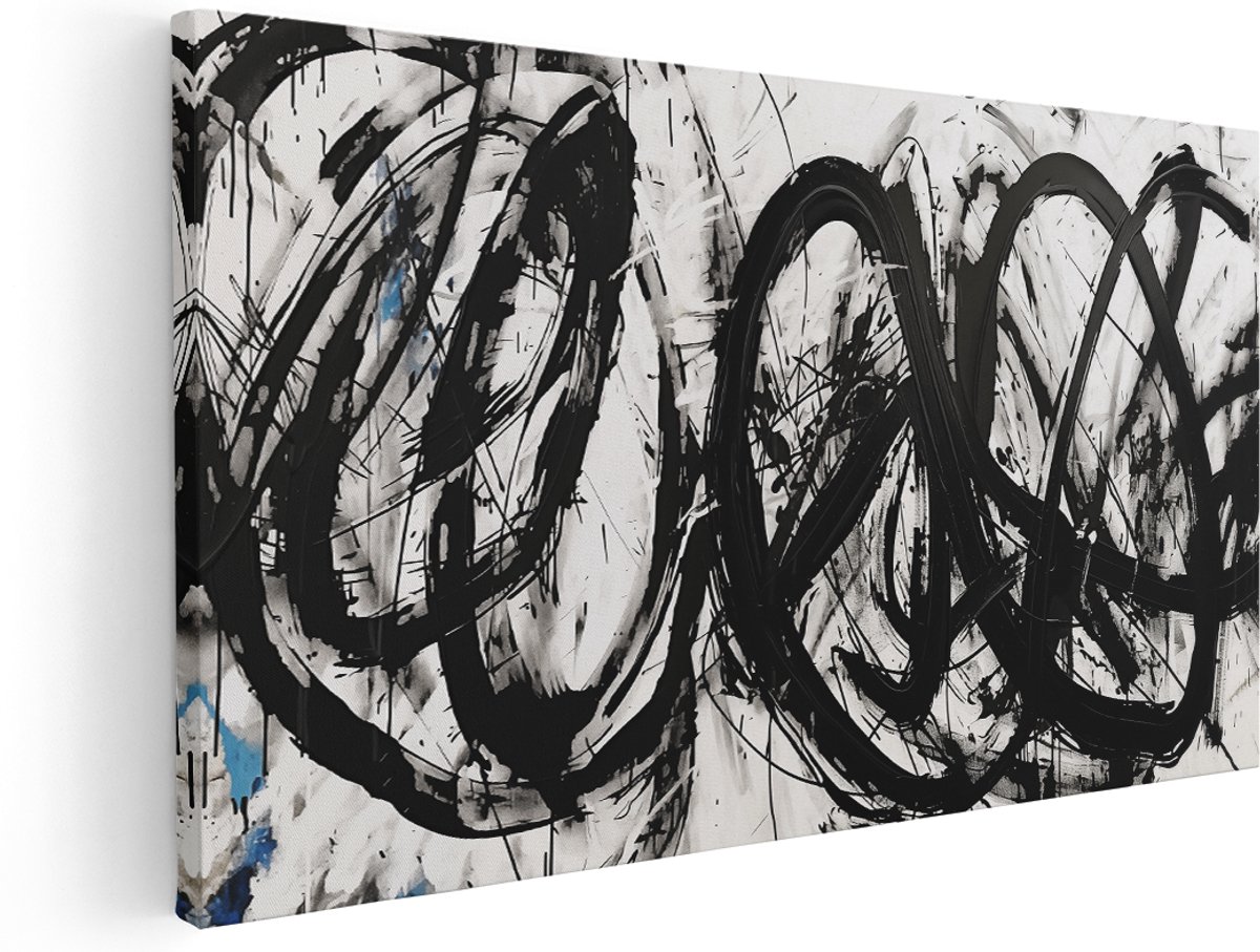 Artaza Canvas Schilderij Zwart Wit Wervelingen - 140x70 cm - Groot - Klein - Wanddecoratie Woonkamer - Schilderijen - Muurdecoratie