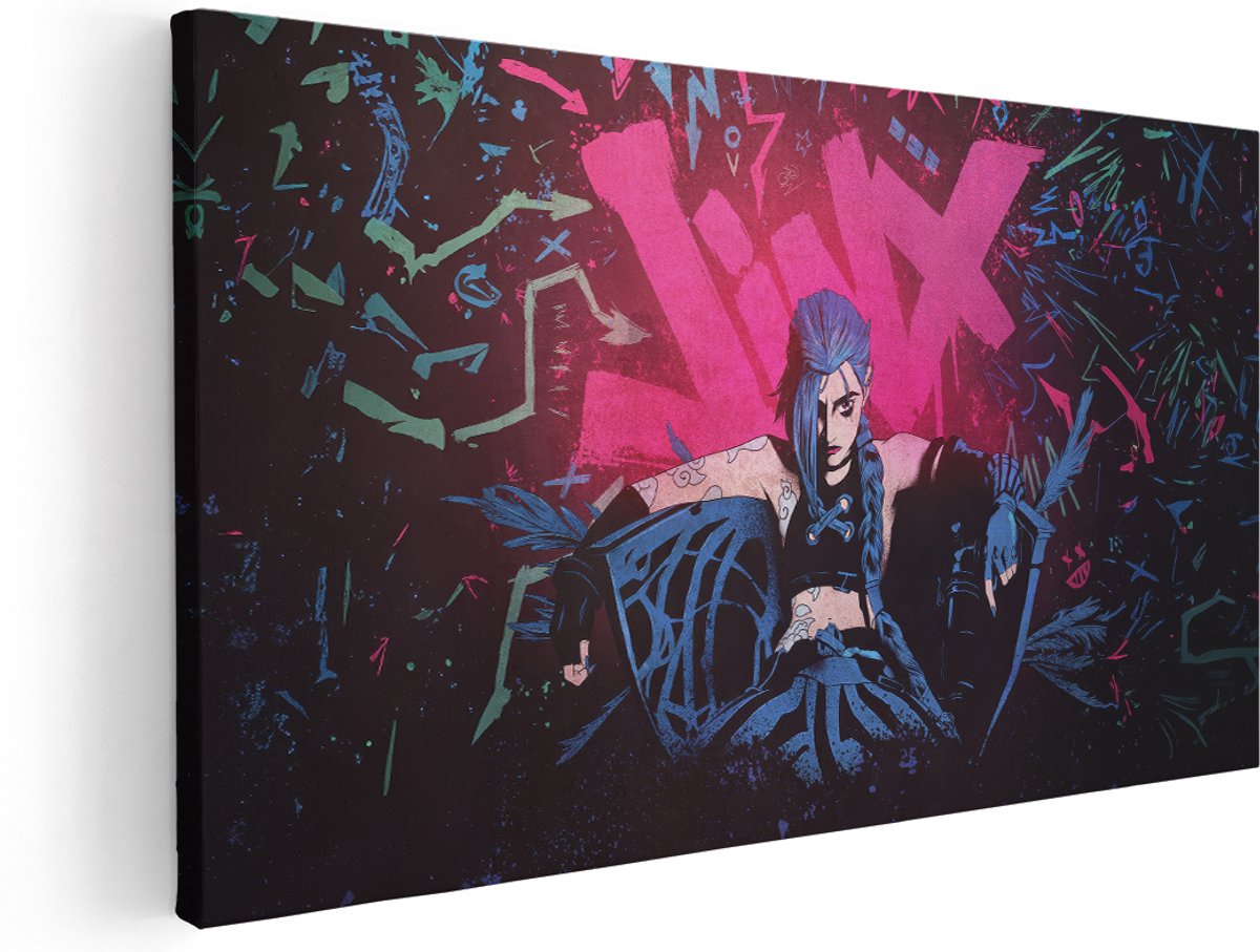 Artaza Canvas Schilderij Arcane Jinx - 140x70 cm - Groot - Wanddecoratie Streetart - Muurdecoratie Gaming Portret - Kamer Accessoires Slaapkamer