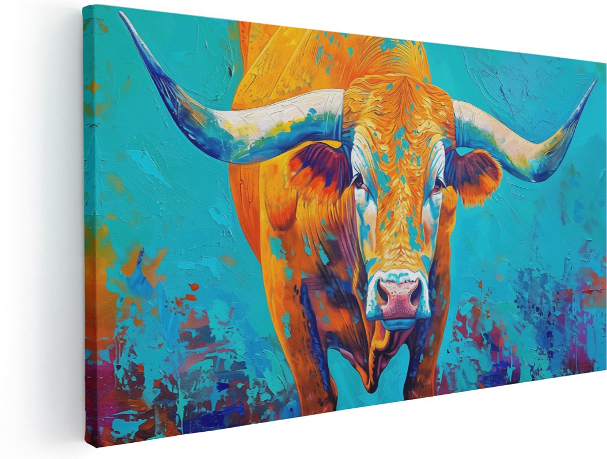 Artaza Canvas Schilderij Abstract Bokstier - Dieren - 140x70 cm - Groot - Klein - Wanddecoratie Woonkamer - Schilderijen - Muurdecoratie