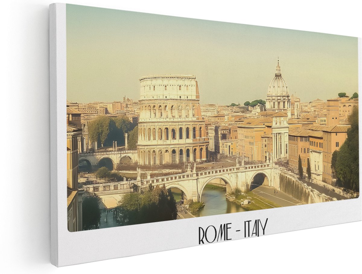 Artaza Canvas Schilderij Skyline Rome - 140x70 cm - Groot - Wanddecoratie Italië - Muurdecoratie Sint-Pietersbasiliek - Kamer Accessoires Stad
