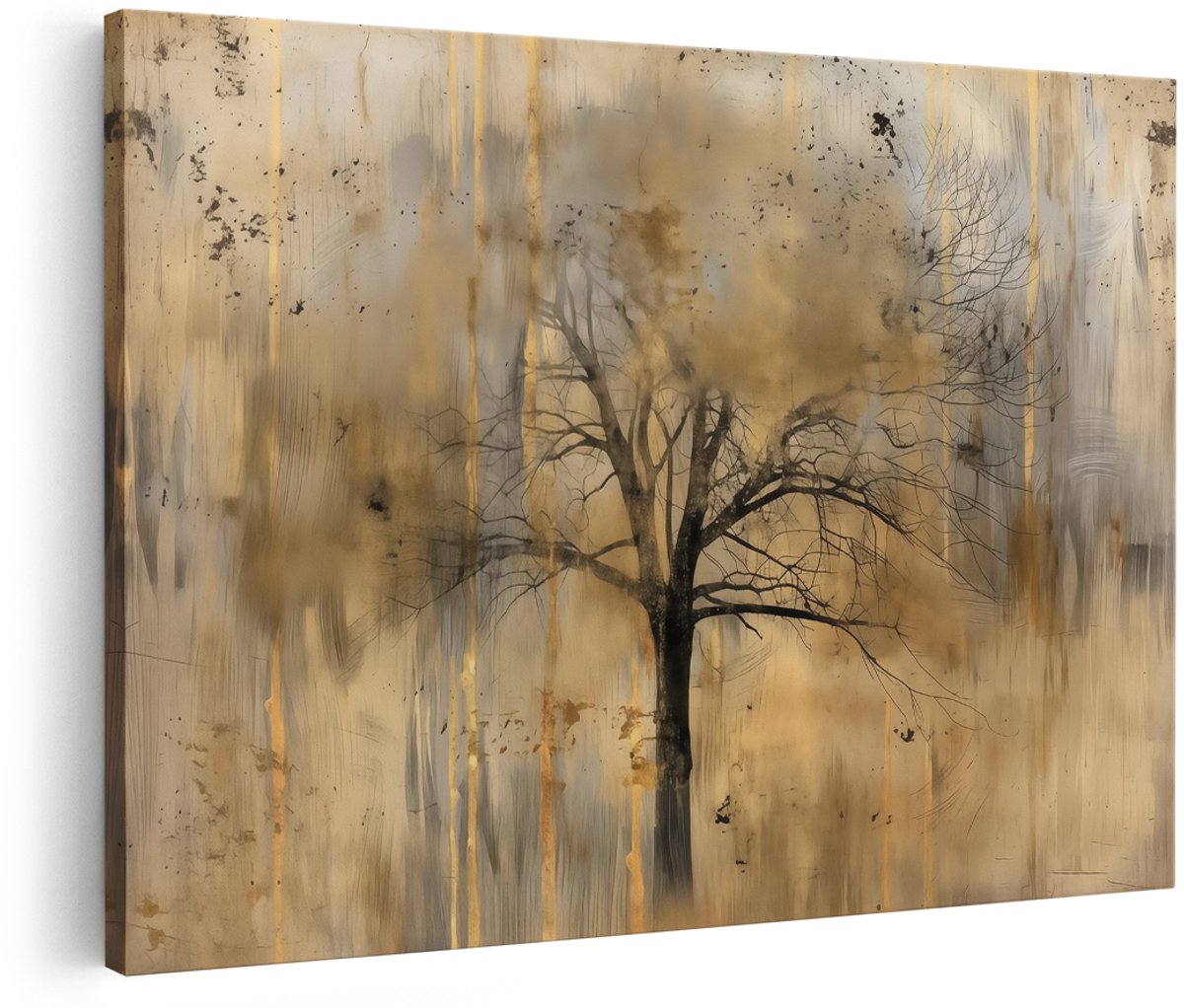 Artaza Canvas Schilderij Abstract Kunstwerk van een Boom - 150x100 cm - Groot - Wanddecoratie Woonkamer - Schilderijen - Muurdecoratie