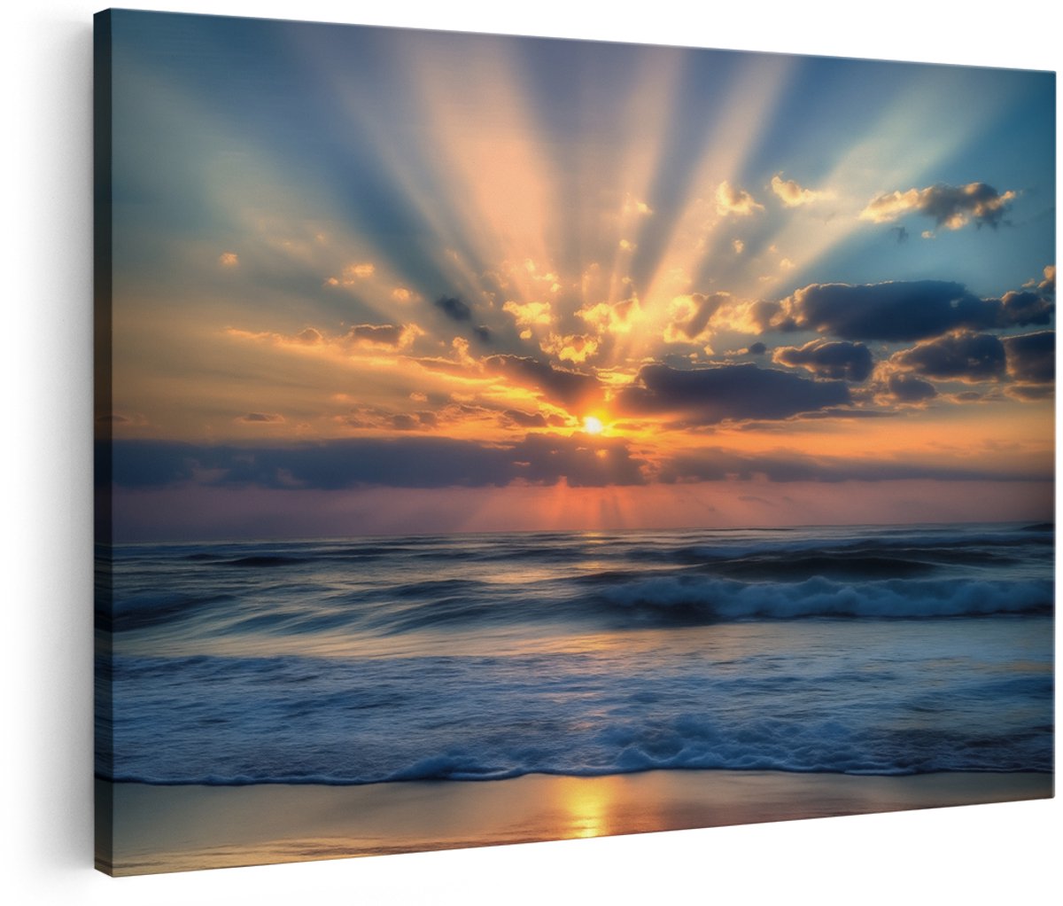 Artaza Canvas Schilderij Zonlicht over de Oceaan - 150x100 cm - Groot - Wanddecoratie Woonkamer - Schilderijen - Muurdecoratie