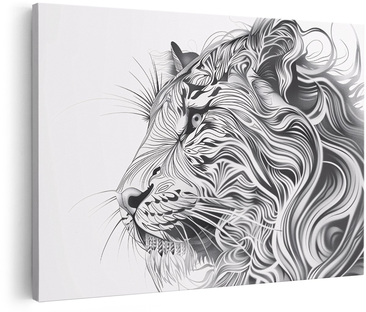 Artaza Canvas Schilderij Tijger - 150x100 cm - Groot - Abstracte Wanddecoratie Dieren - Muurdecoratie Zwart Wit - Decoratie Woonkamer