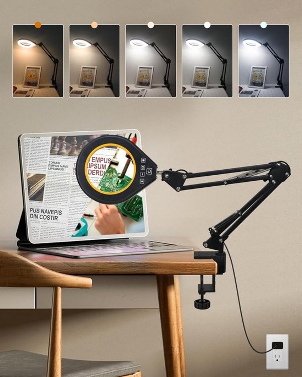 Vergrootglas met Licht en Standaard: 10x & 5x Vergroting met Dimbare Kleurmodi
