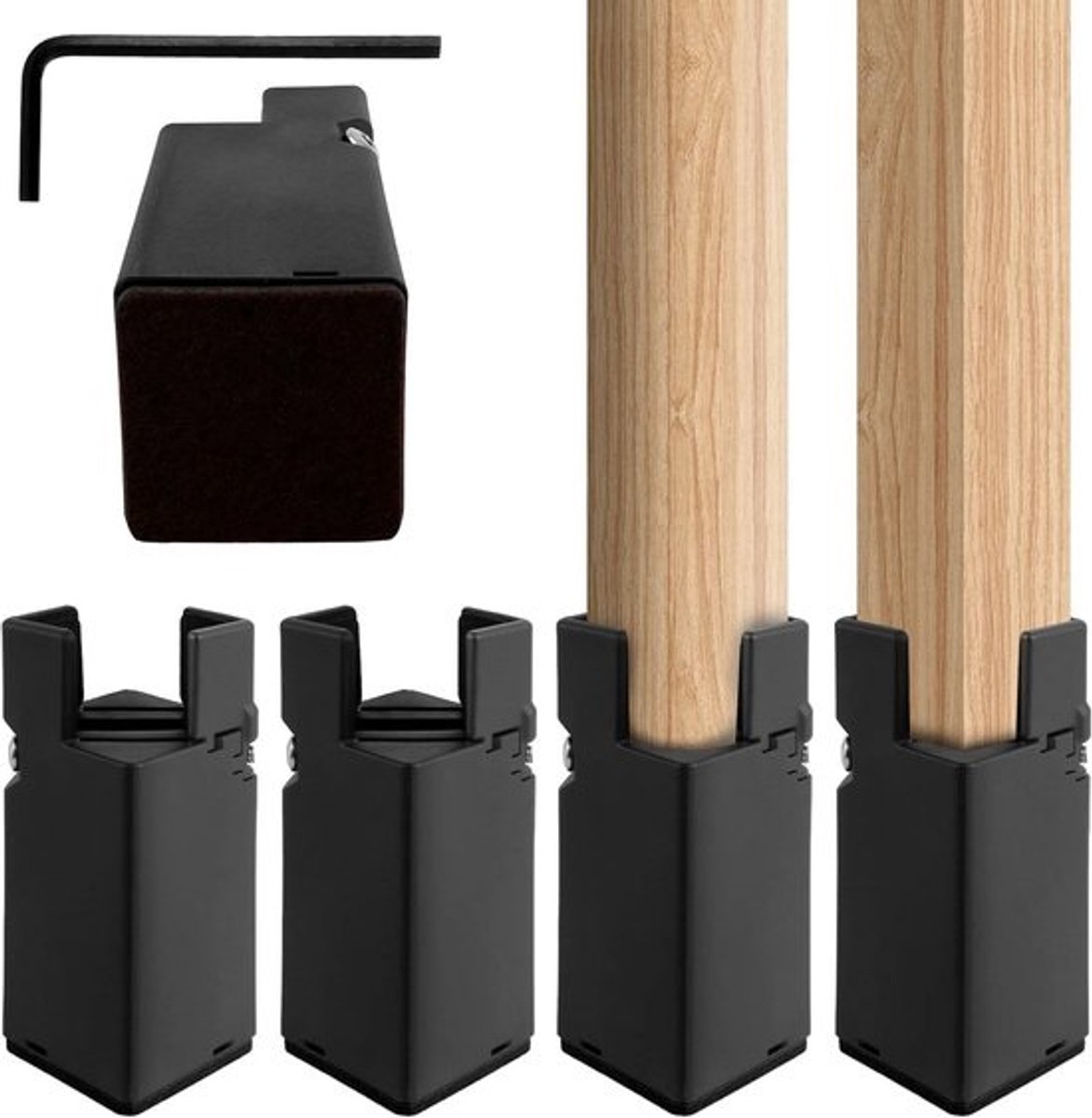 Meubelverhogers - Bedtafel Lifters - Extra Opbergruimte - Verstelbare Schroefklem - 8 stuks 10cm - Zwart