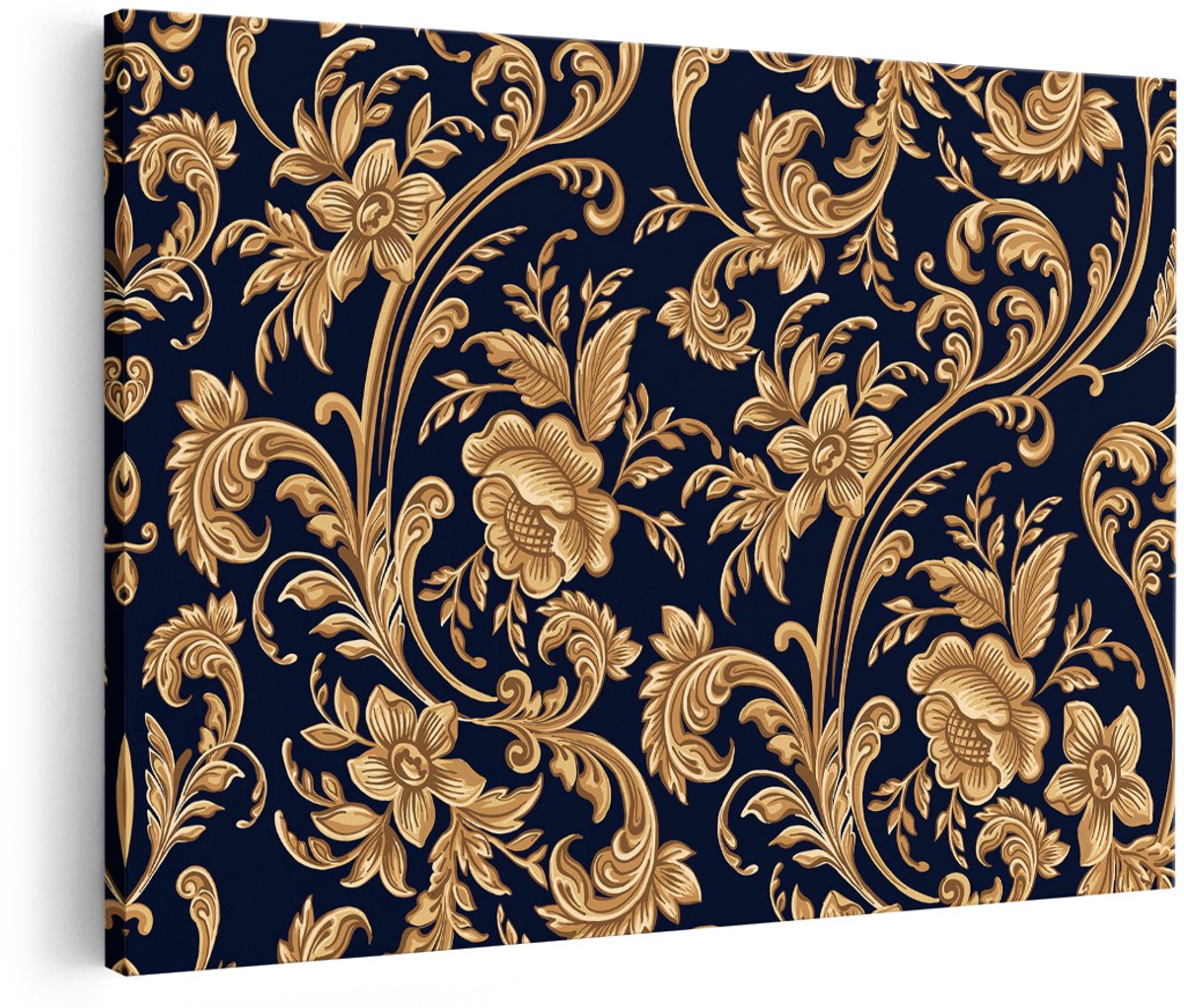 Artaza Canvas Schilderij Decoratieve Gouden Bloemen Achtergrond - 150x100 cm - Groot - Wanddecoratie Woonkamer - Schilderijen - Muurdecoratie