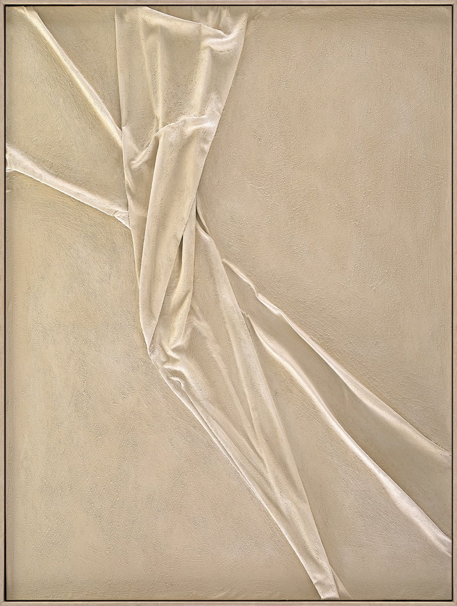 Ter Halle Handgeschilderd Schilderij - Wanddecoratie - Gevouwen Beige Doek - 90x120cm