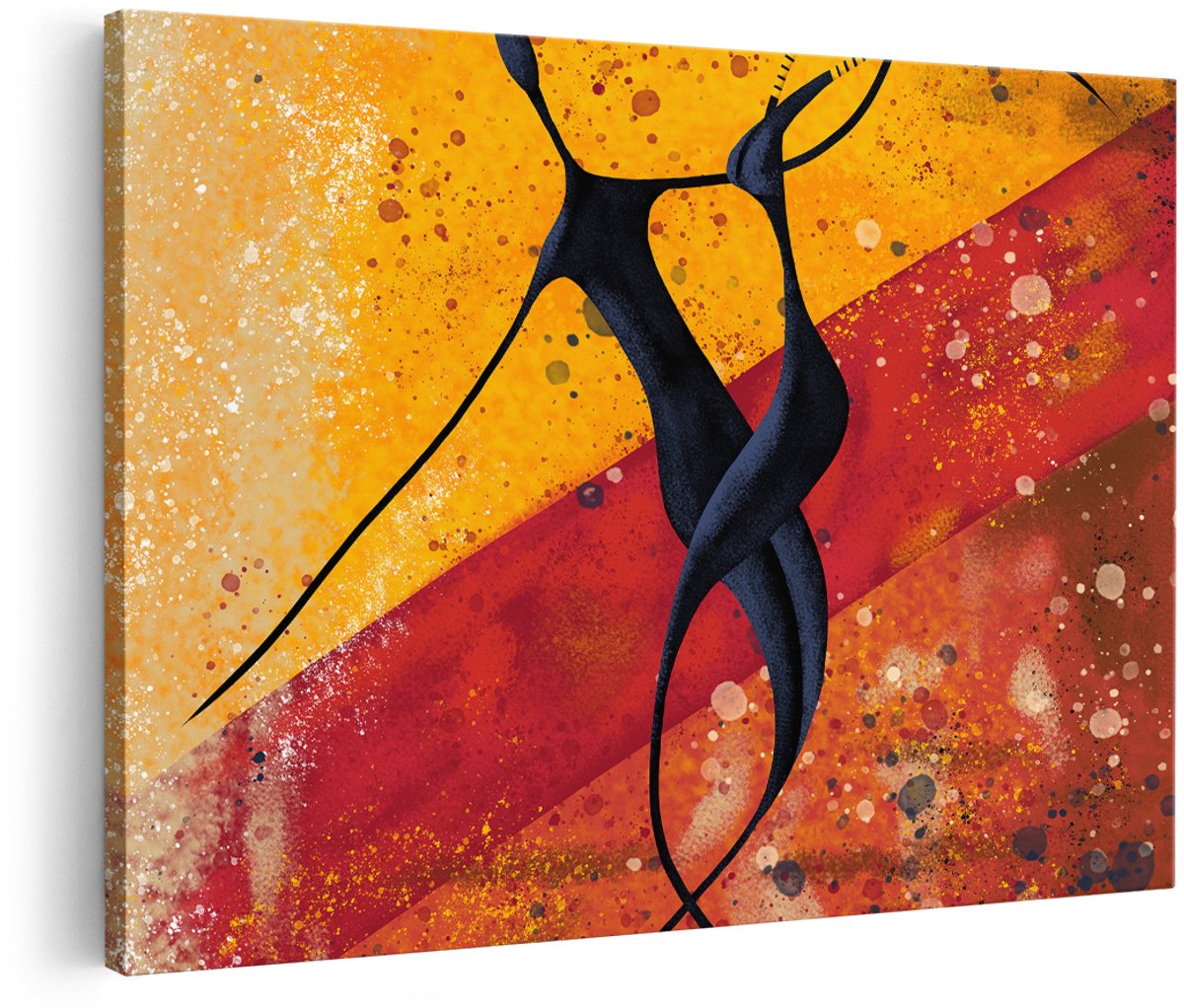 Artaza Canvas Schilderij Abstracte Kunst - Dansend Afrikaans Paar - 150x100 cm - Groot - Foto Op Canvas - Wanddecoratie Woonkamer
