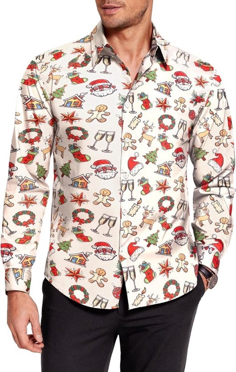 Grappig Kerst T-Shirt Heren Lange Mouwen - 3D Print Feestelijk Kerstmis Shirt