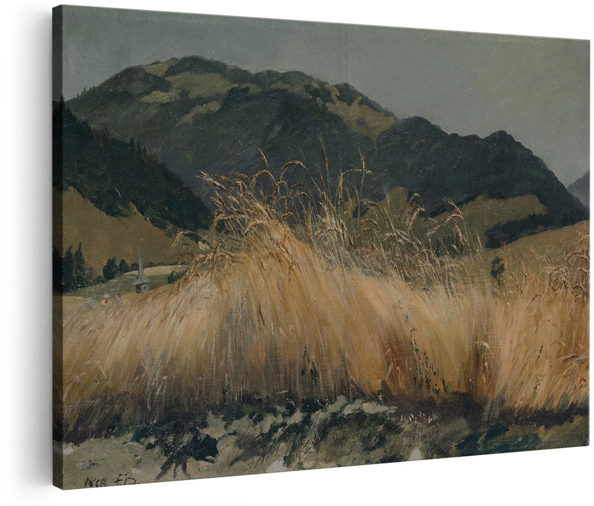Artaza Canvas Schilderij Landschap - 150x100 cm - Groot - Wanddecoratie Bergen - Muurdecoratie Natuur - Schilderijen Op Canvas Graanveld