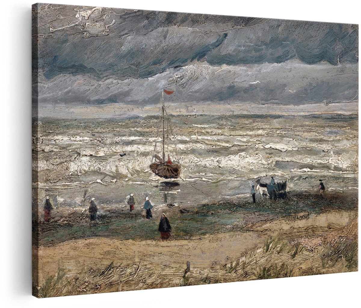 Artaza Canvas Schilderij Zee - 150x100 cm - Groot - Wanddecoratie Van Gogh - Muurdecoratie Strand - Schilderijen Boot - Stormachtig