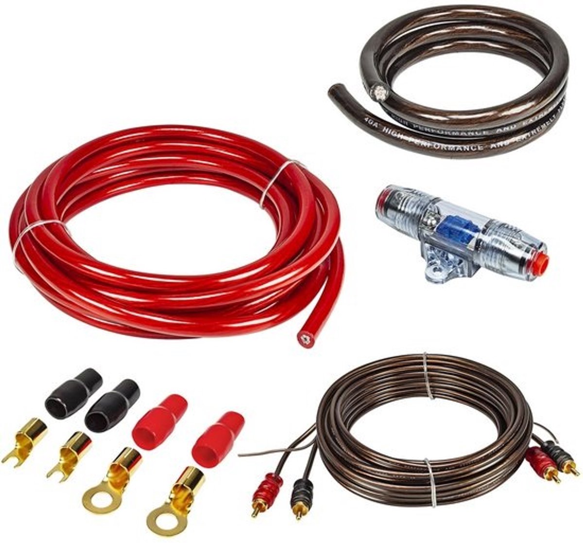 Complete Kabelset voor Auto Versterker Aansluiting 2 Channels Incl. Zekering