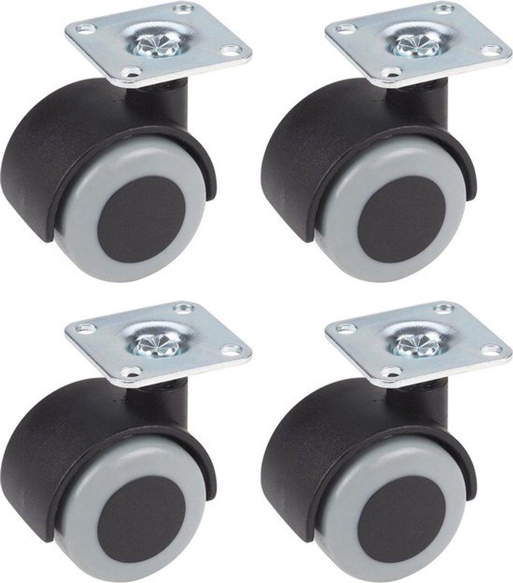 Set van 4 Parketwielen, Kunststof, 90 kg Draagkracht, 40 mm x 50 mm