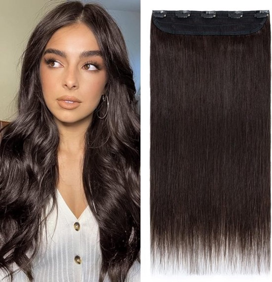 Echt Haar Extensions Clip-In Donkerbruin - 40 cm Dik Volume & Natuurlijke Look