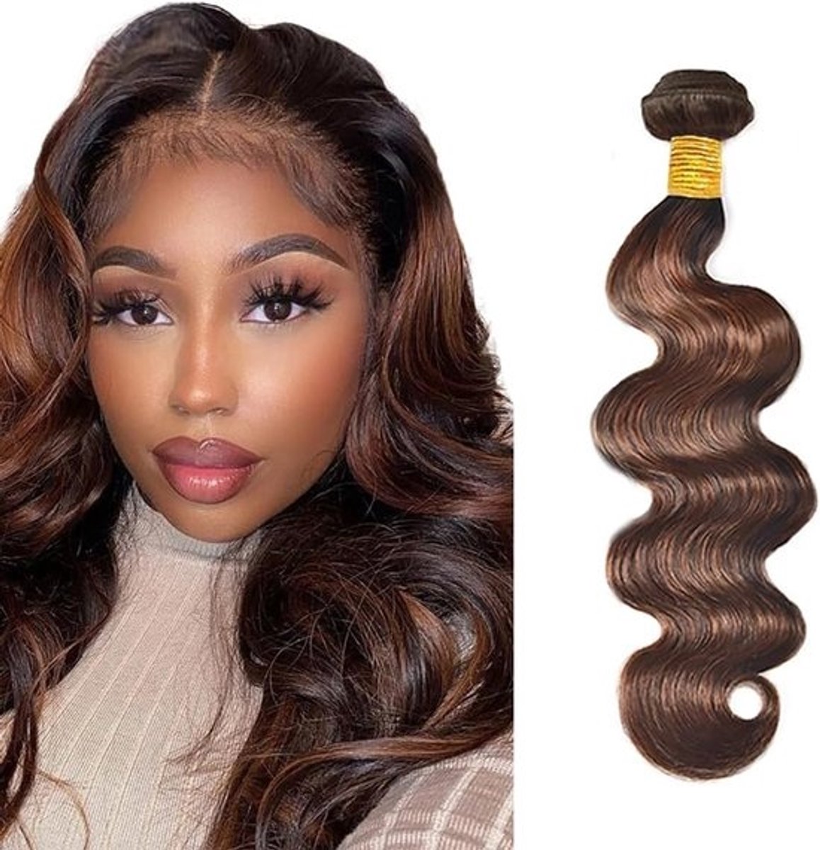 Bruine Kleur Echt Haar Pruik Bundels - Onbewerkt Maagdelijk Haar met Body Golven - Hoogwaardige Haarextensions 30 cm
