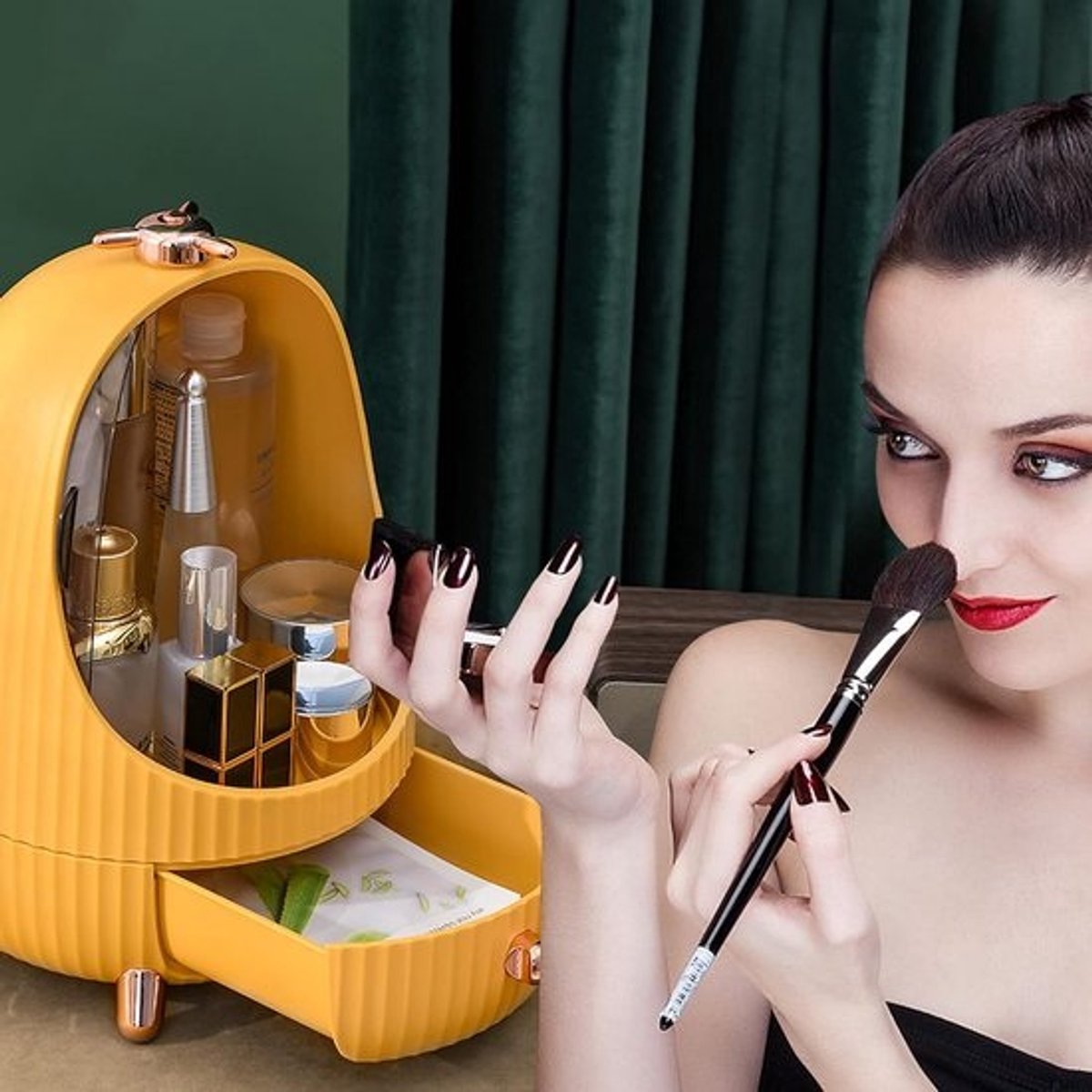 Draagbare Make-up Organizer met LED Licht en Stofdicht Deksel - Cosmetica Opbergbox met Laden