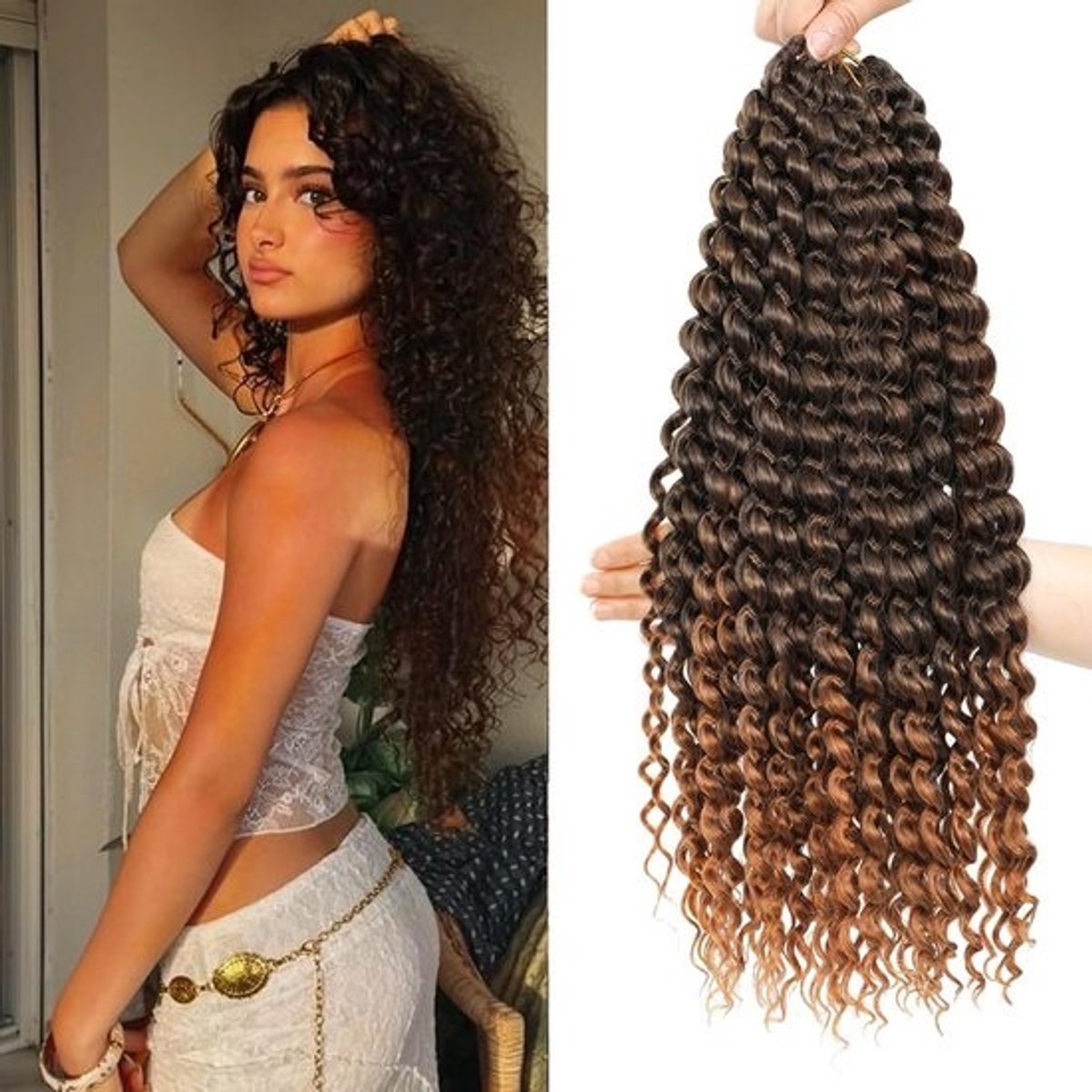 Kroes Haar 18 Inch Diepe Golf Synthetisch Haarextensie voor Vrouwen, Zacht Gemaakt met Veer